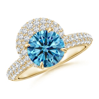8mm Labgrown Round Lab-Grown Fancy Intense Blue Diamond Engagement Ring with Offset Halo in 18K Yellow Gold