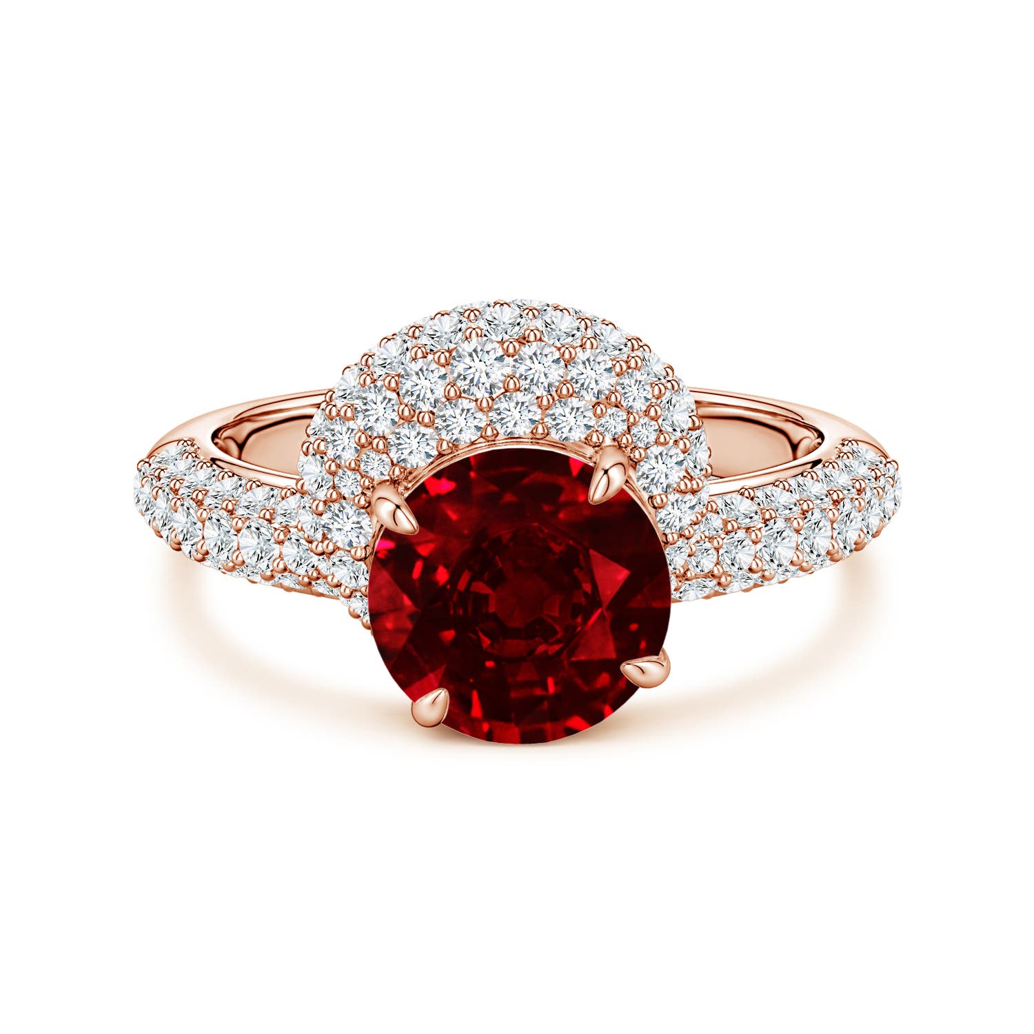 Angara 3.03 Ctw Round Lab-grown Ruby Engagement Ring With Offset Halo In Gold
