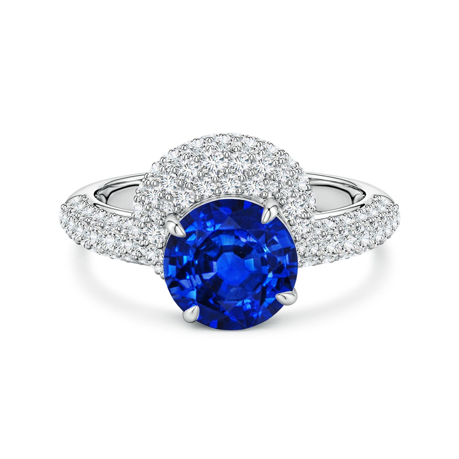 8mm Labgrown Round Lab-Grown Blue Sapphire Engagement Ring with Offset Halo in 18K White Gold