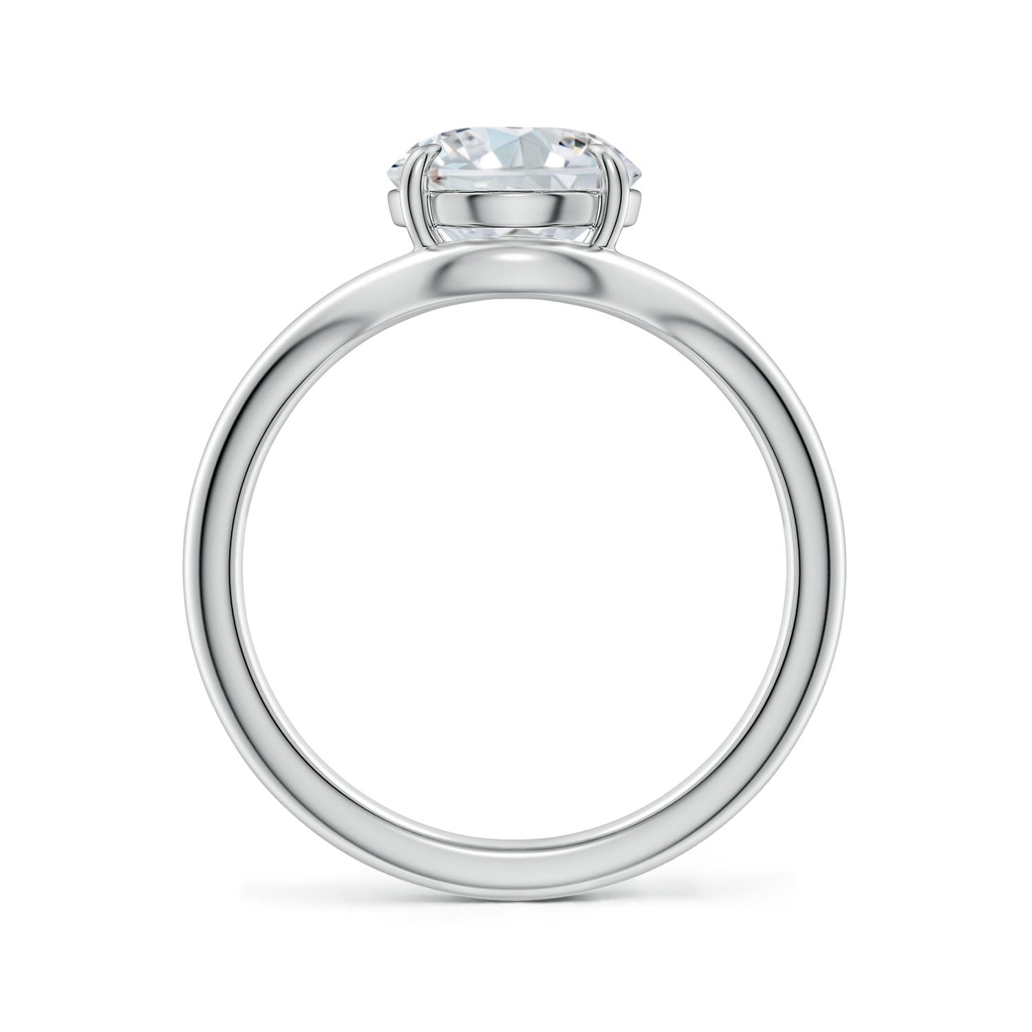 10x8mm FGVS Solitaire Oval Lab-Grown Diamond Curved Shank Engagement Ring in 18K White Gold