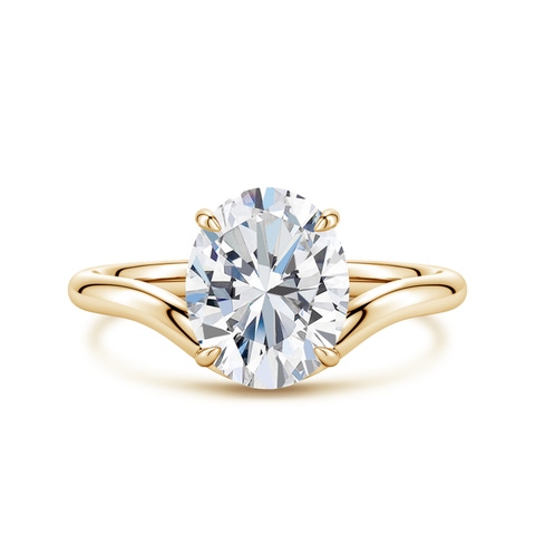 10x8mm FGVS Solitaire Oval Lab-Grown Diamond Curved Shank Engagement Ring in 18K Yellow Gold