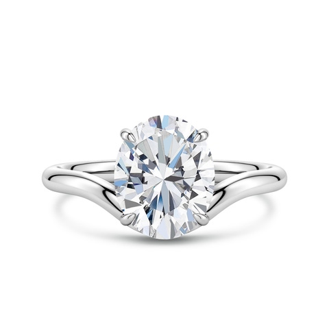 10x8mm FGVS Solitaire Oval Lab-Grown Diamond Curved Shank Engagement Ring in White Gold