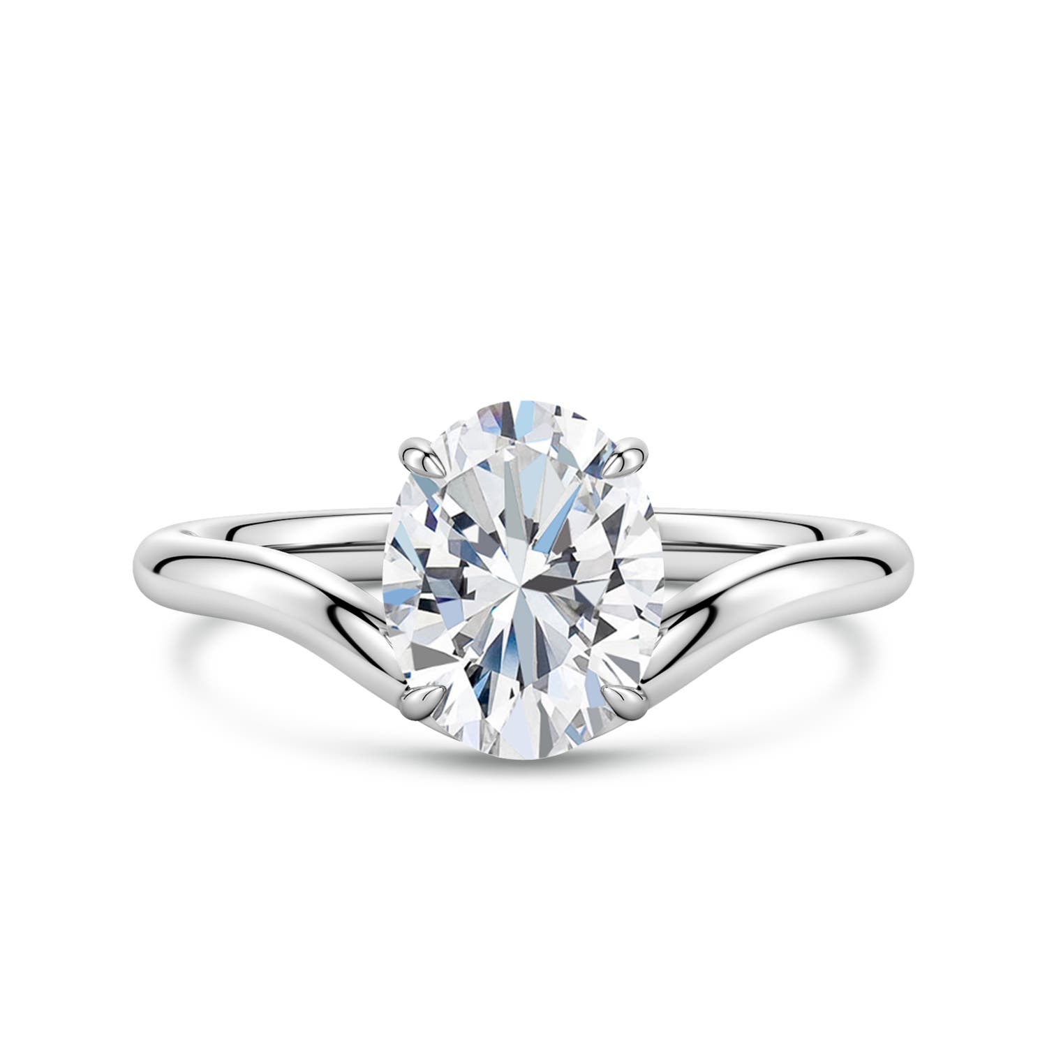 9x7mm FGVS Solitaire Oval Lab-Grown Diamond Curved Shank Engagement Ring in White Gold