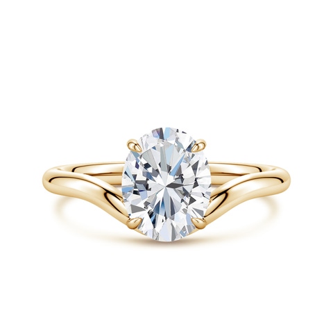 9x7mm FGVS Solitaire Oval Lab-Grown Diamond Curved Shank Engagement Ring in Yellow Gold