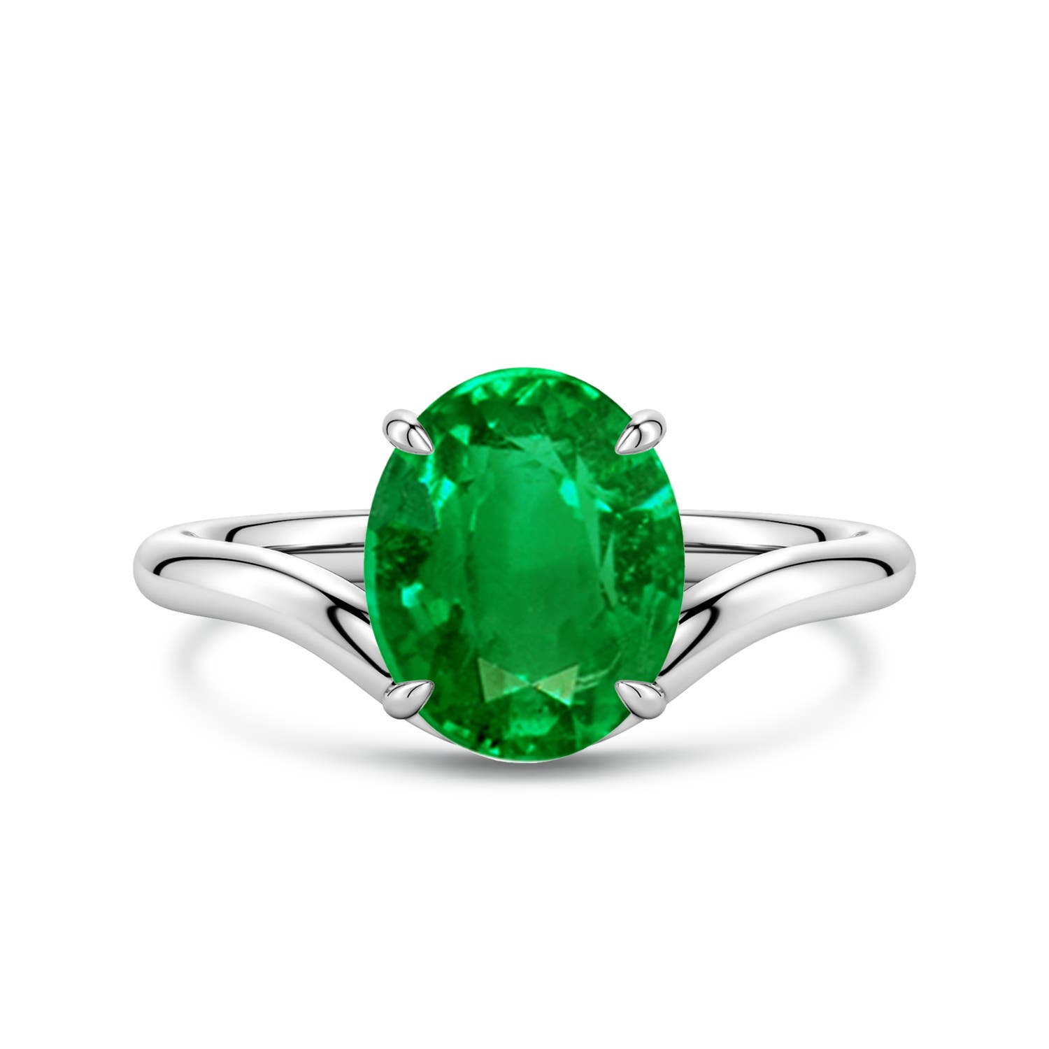10x8mm Labgrown Solitaire Oval Lab-Grown Emerald Curved Shank Engagement Ring in P950 Platinum