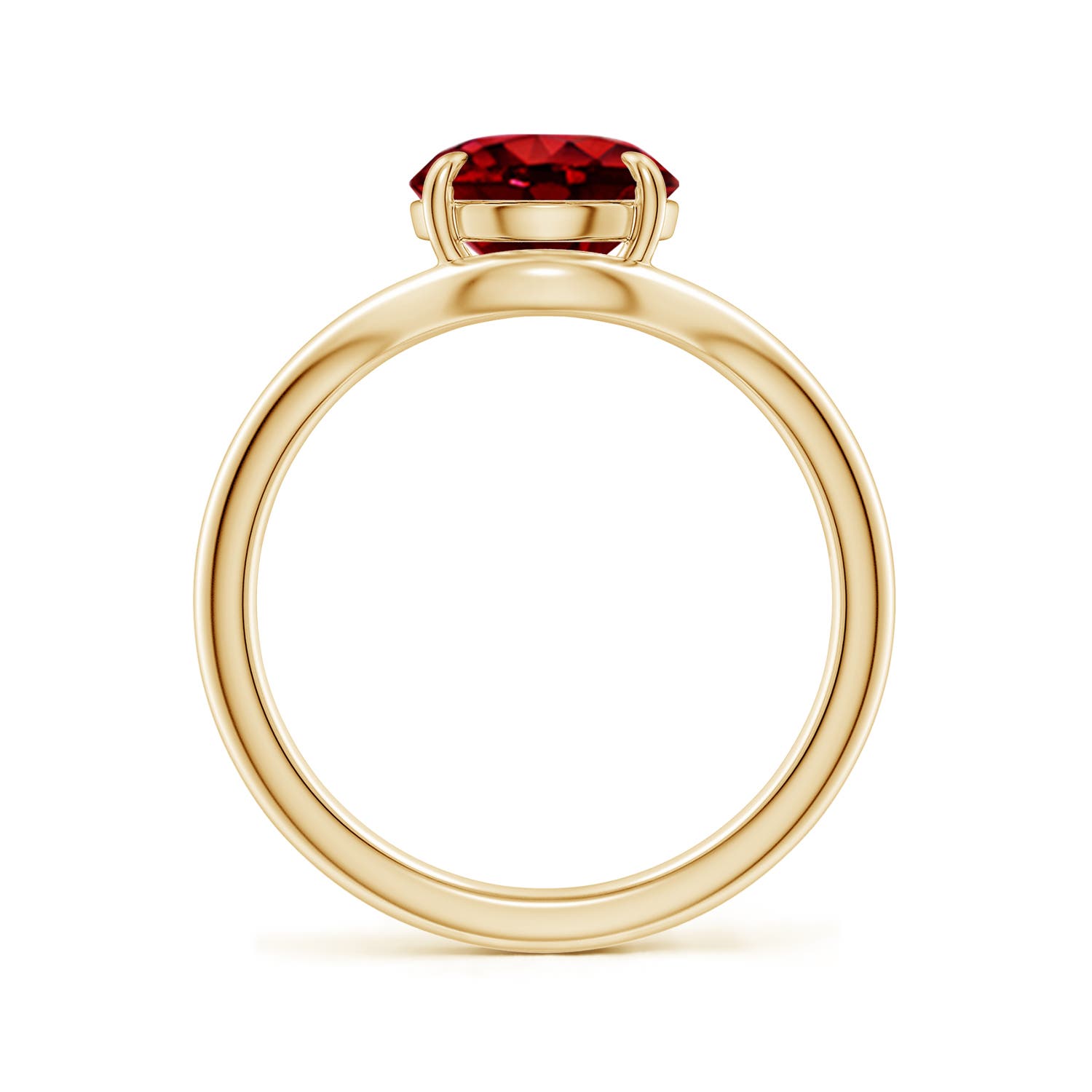 10x8mm Labgrown Solitaire Oval Lab-Grown Ruby Curved Shank Engagement Ring in 18K Yellow Gold