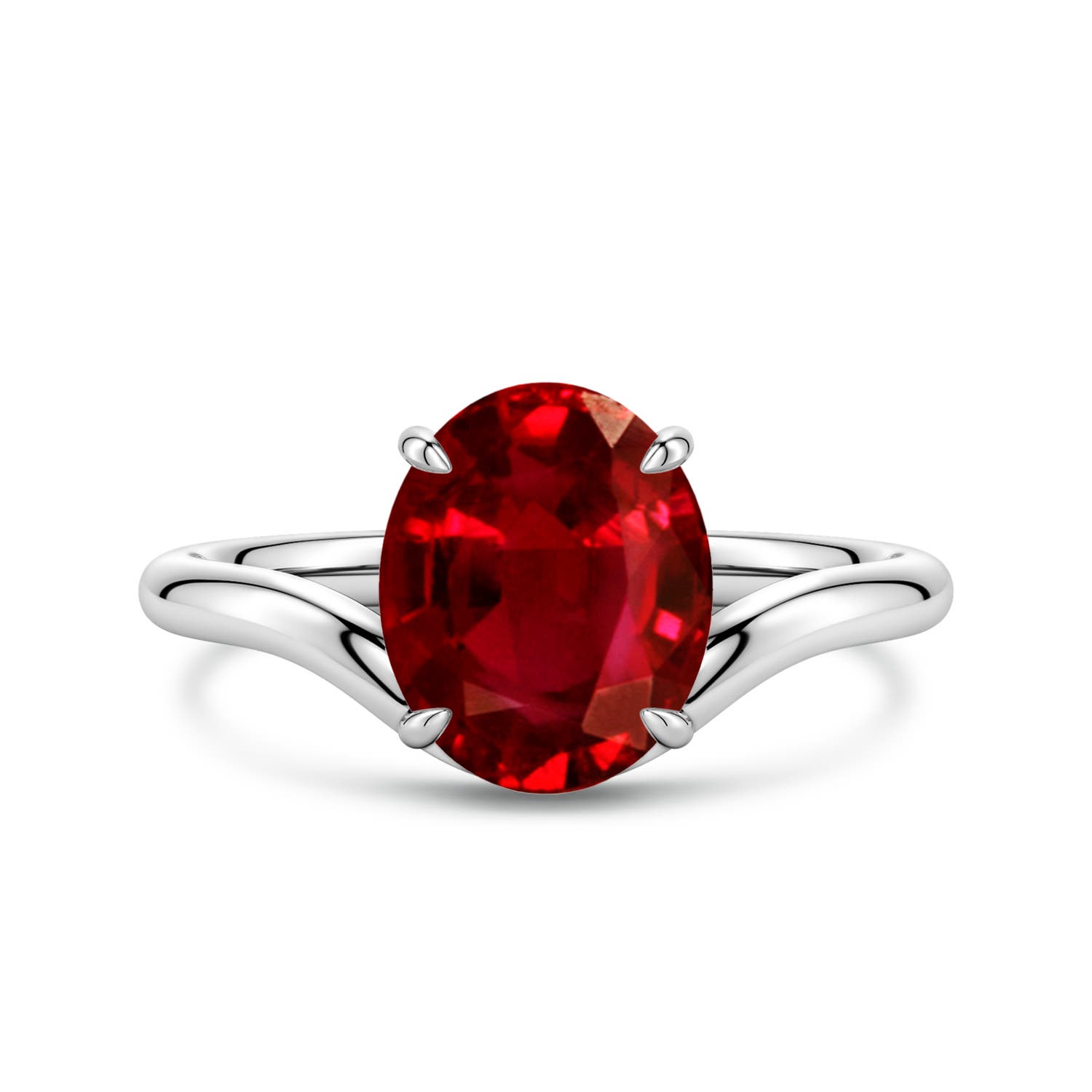 Angara 3.3 Ctw Solitaire Oval Lab-grown Ruby Curved Shank Engagement Ring In Metallic