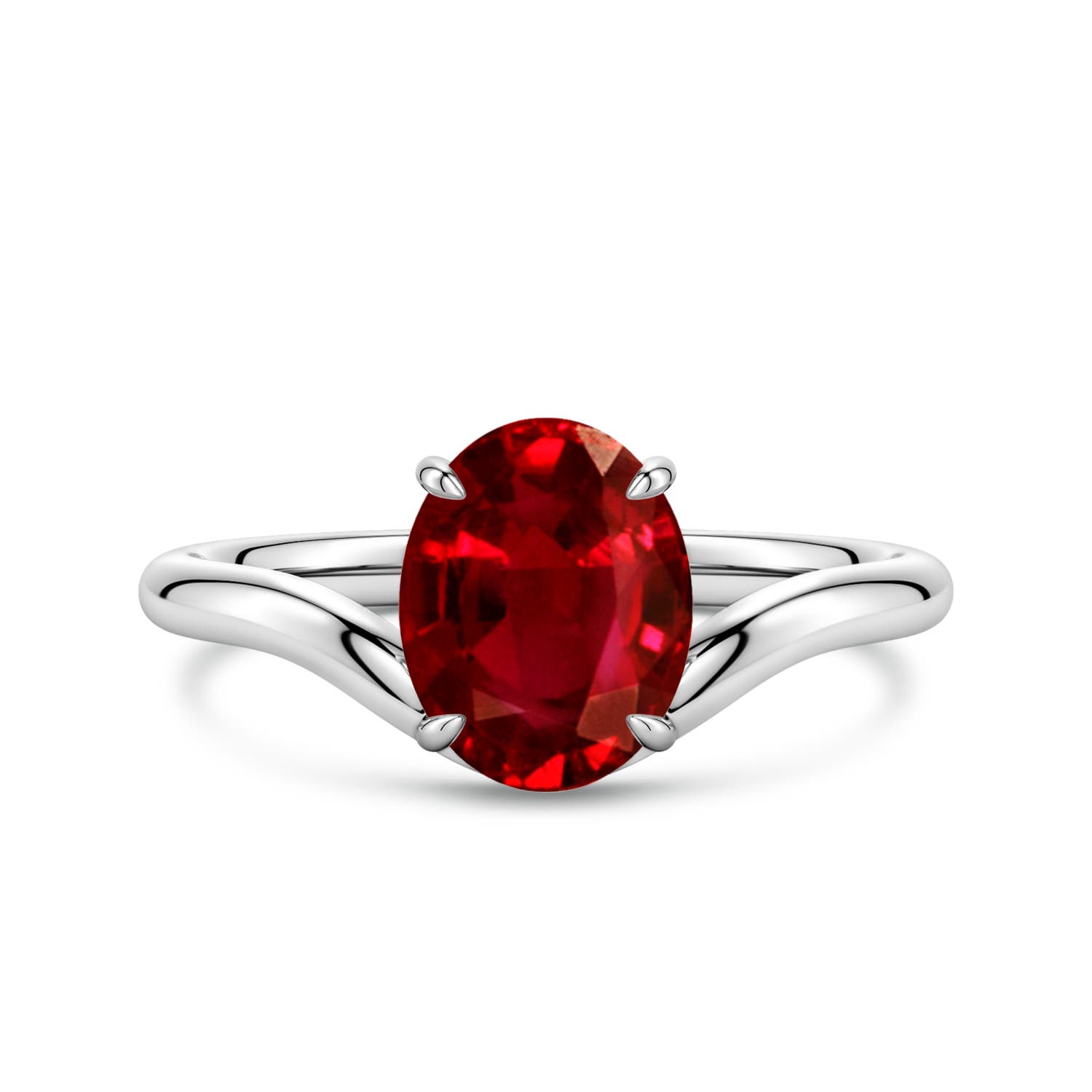 9x7mm Labgrown Solitaire Oval Lab-Grown Ruby Curved Shank Engagement Ring in White Gold