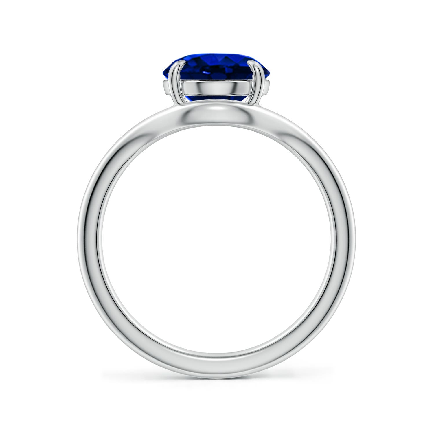 10x8mm Labgrown Solitaire Oval Lab-Grown Blue Sapphire Curved Shank Engagement Ring in White Gold - side 3