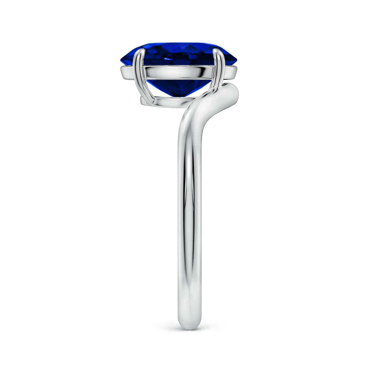 10x8mm Labgrown Solitaire Oval Lab-Grown Blue Sapphire Curved Shank Engagement Ring in White Gold - side 4