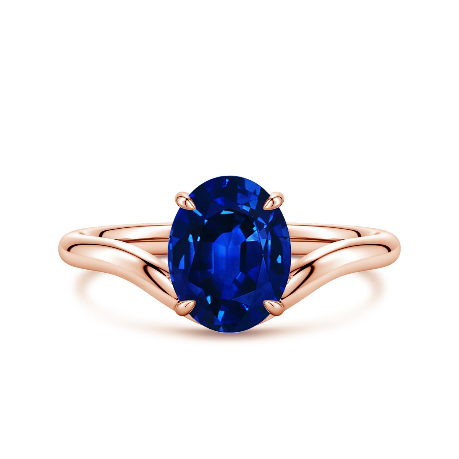 9x7mm Labgrown Solitaire Oval Lab-Grown Blue Sapphire Curved Shank Engagement Ring in Rose Gold