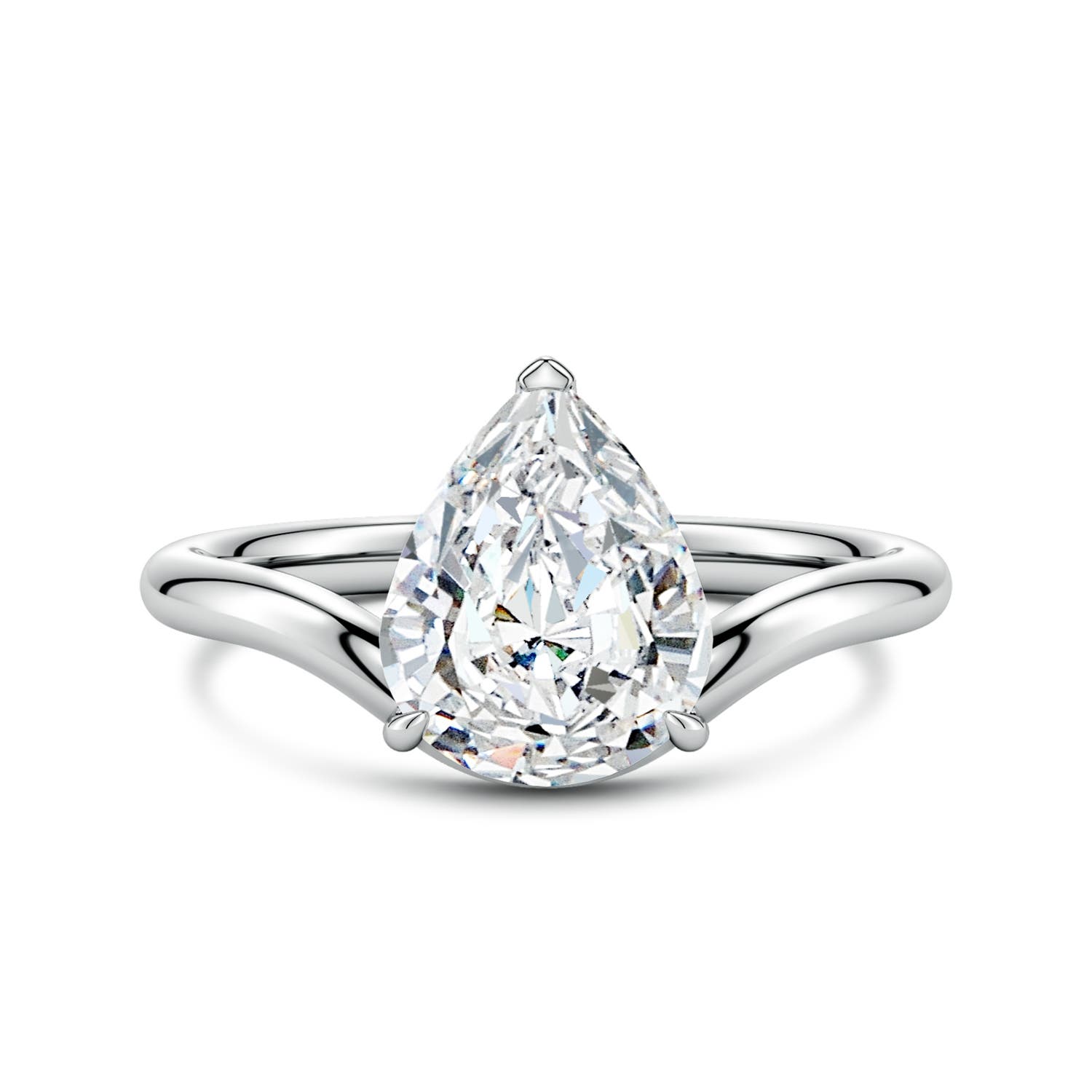 10x8mm FGVS Solitaire Pear Lab-Grown Diamond Curved Shank Engagement Ring in White Gold