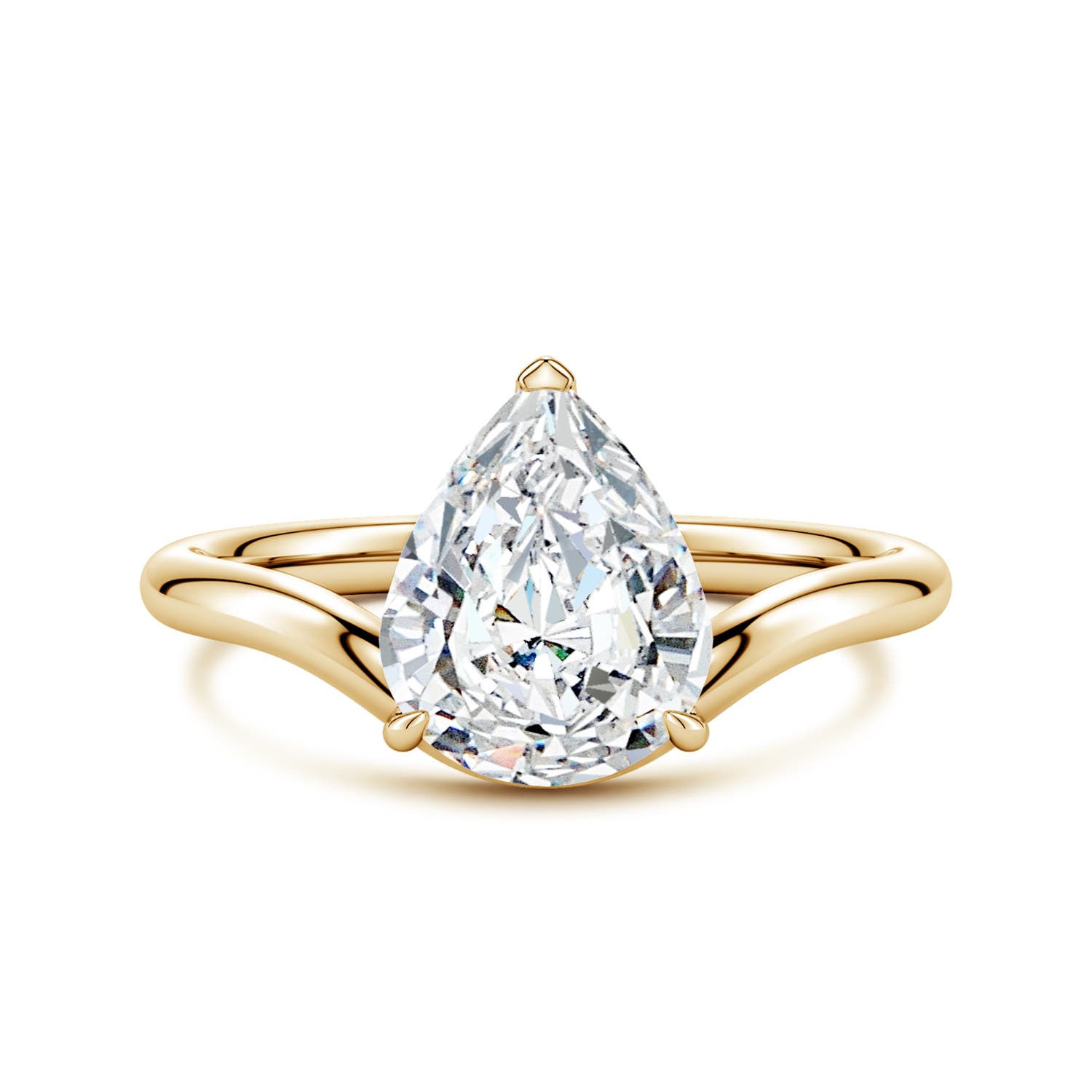 10x8mm FGVS Solitaire Pear Lab-Grown Diamond Curved Shank Engagement Ring in Yellow Gold