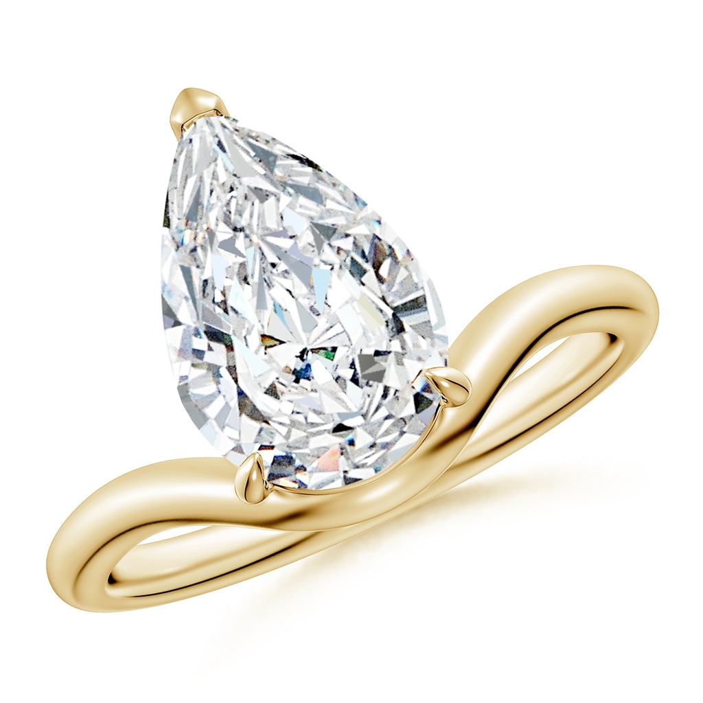 12x8mm FGVS Solitaire Pear Lab-Grown Diamond Curved Shank Engagement Ring in Yellow Gold
