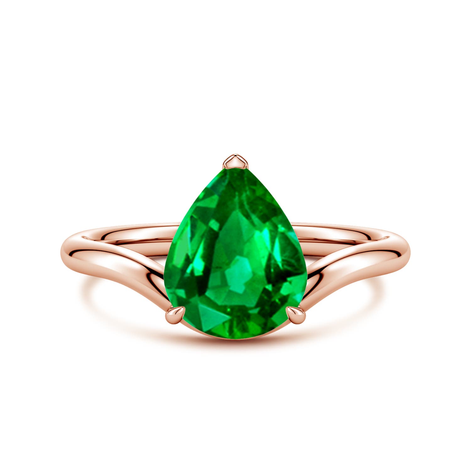 Angara 2.2 Carats Solitaire Pear Lab-Grown Emerald Curved Shank Engagement Ring in 18K Rose Gold