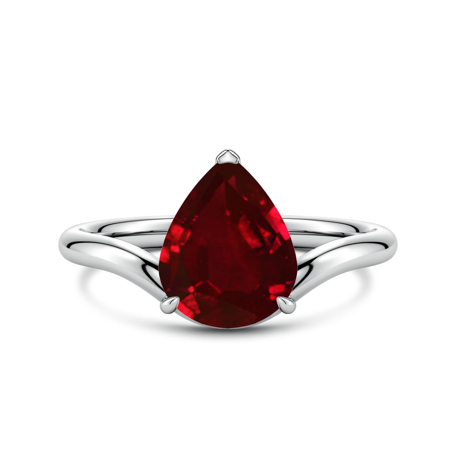 Angara 2.7 Carats Solitaire Pear Lab-Grown Ruby Curved Shank Engagement Ring in 14K White Gold