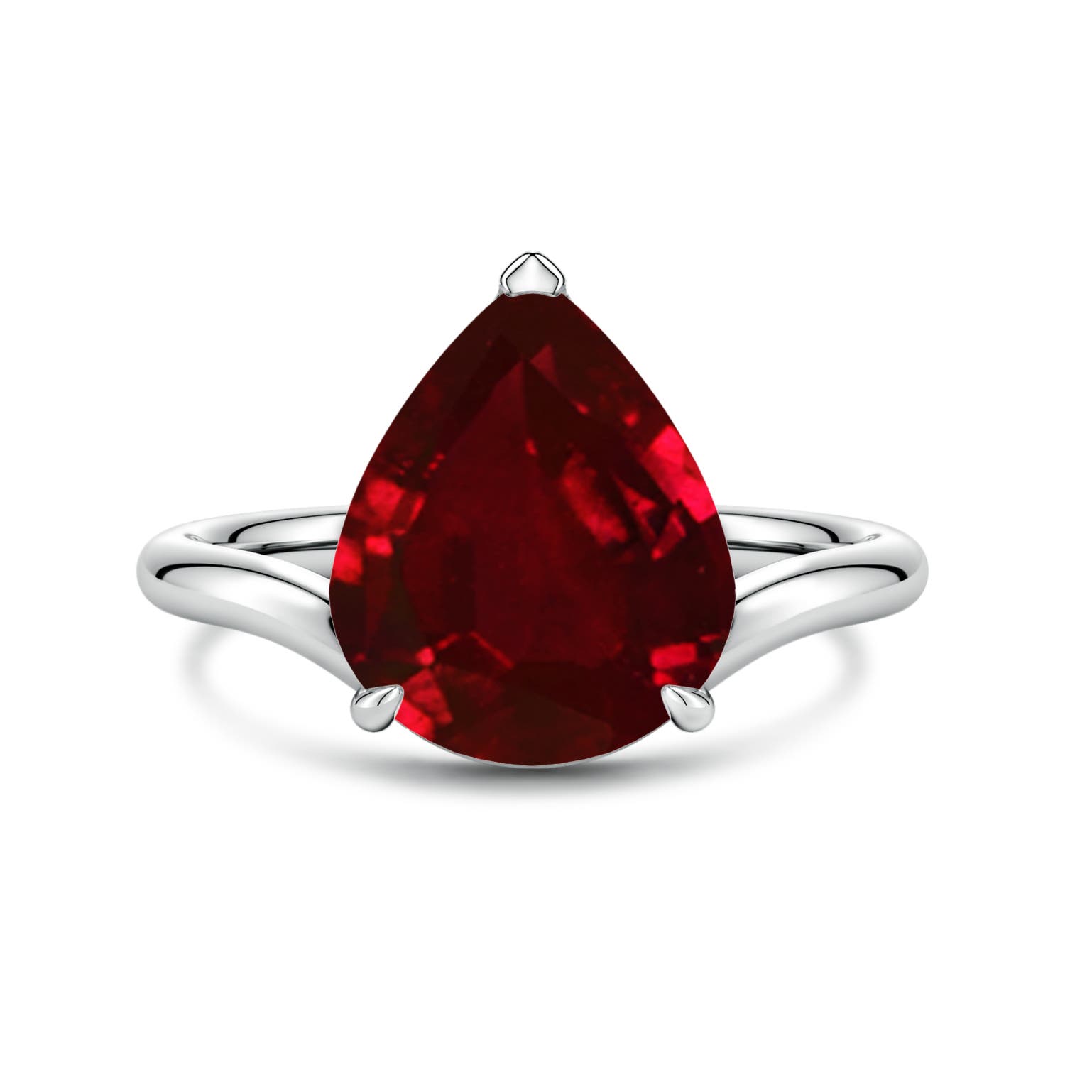 Angara 5.0 Carats Solitaire Pear Lab-Grown Ruby Curved Shank Engagement Ring in Platinum