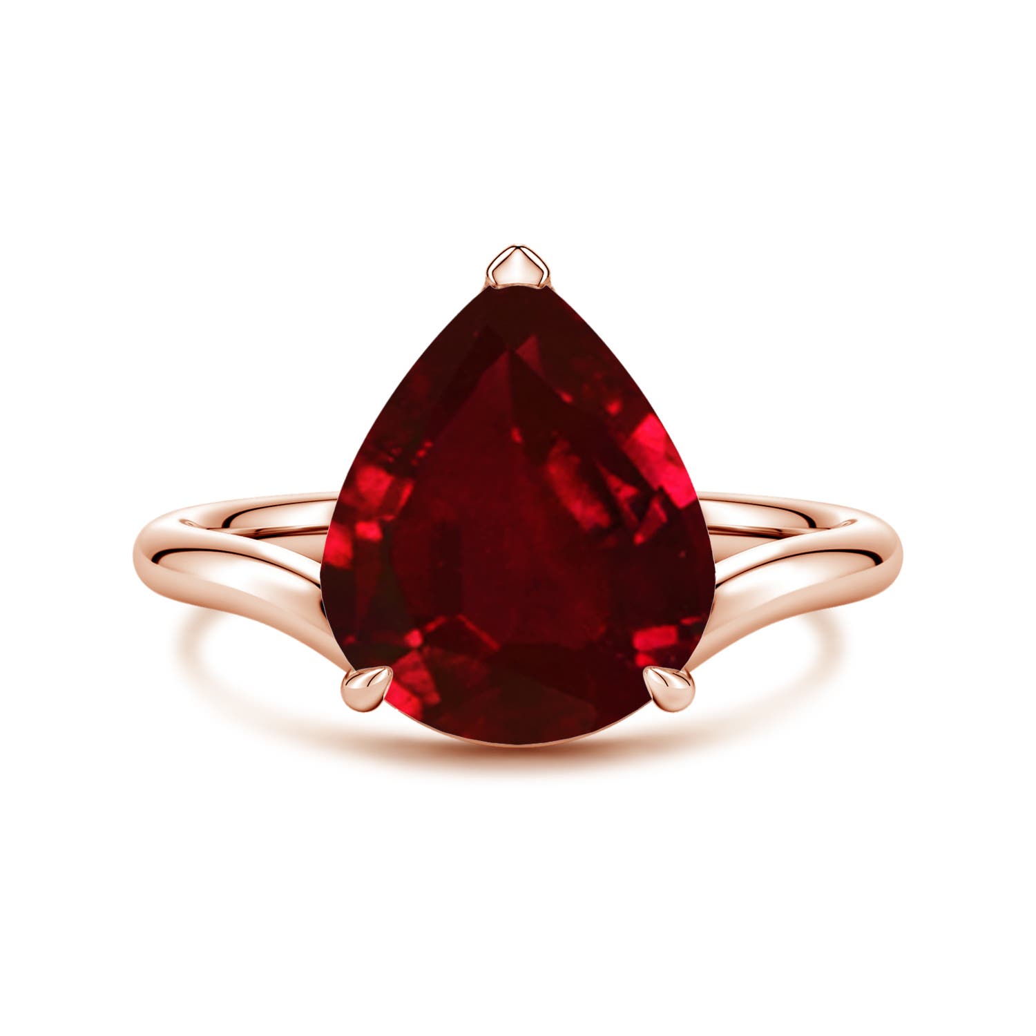Angara 5.0 Carats Solitaire Pear Lab-Grown Ruby Curved Shank Engagement Ring in 14K Rose Gold