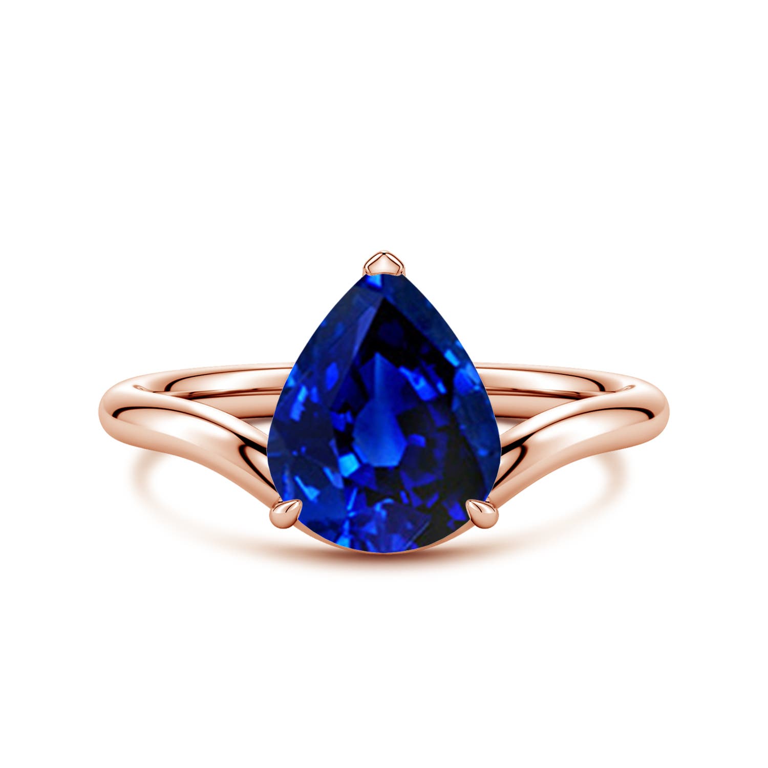 Angara 3.0 Carats Solitaire Pear Lab-Grown Blue Sapphire Curved Shank Engagement Ring in 18K Rose Gold
