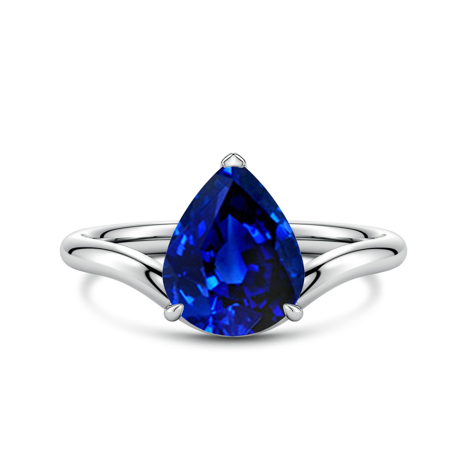 Angara 3.0 Carats Solitaire Pear Lab-Grown Blue Sapphire Curved Shank Engagement Ring in 18K White Gold