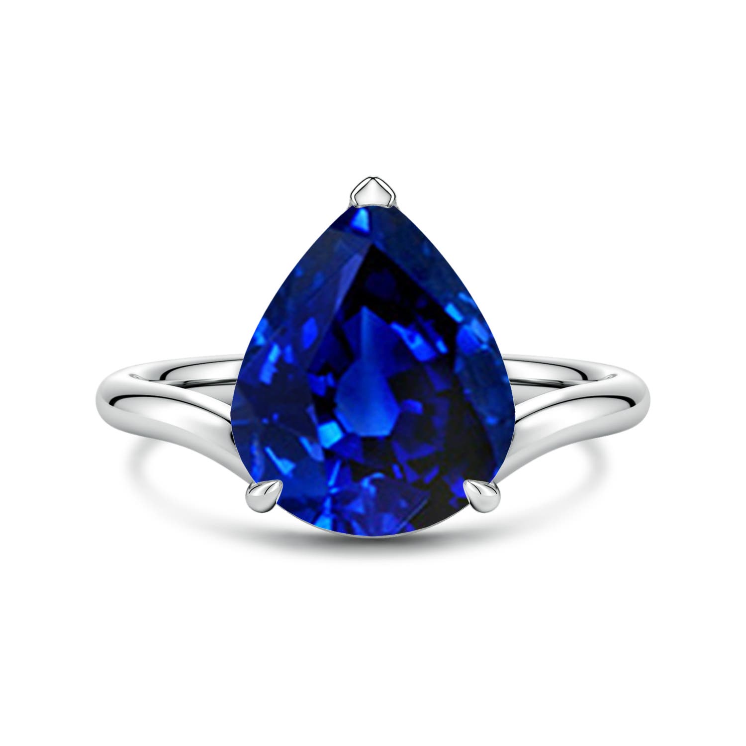 Angara 5.0 Carats Solitaire Pear Lab-Grown Blue Sapphire Curved Shank Engagement Ring in Platinum