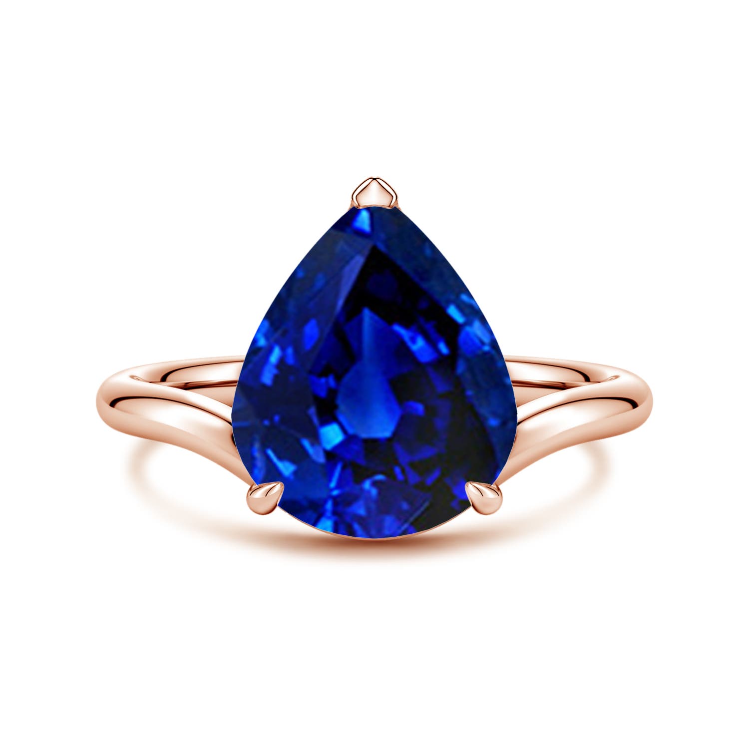 Angara 5.0 Carats Solitaire Pear Lab-Grown Blue Sapphire Curved Shank Engagement Ring in 14K Rose Gold