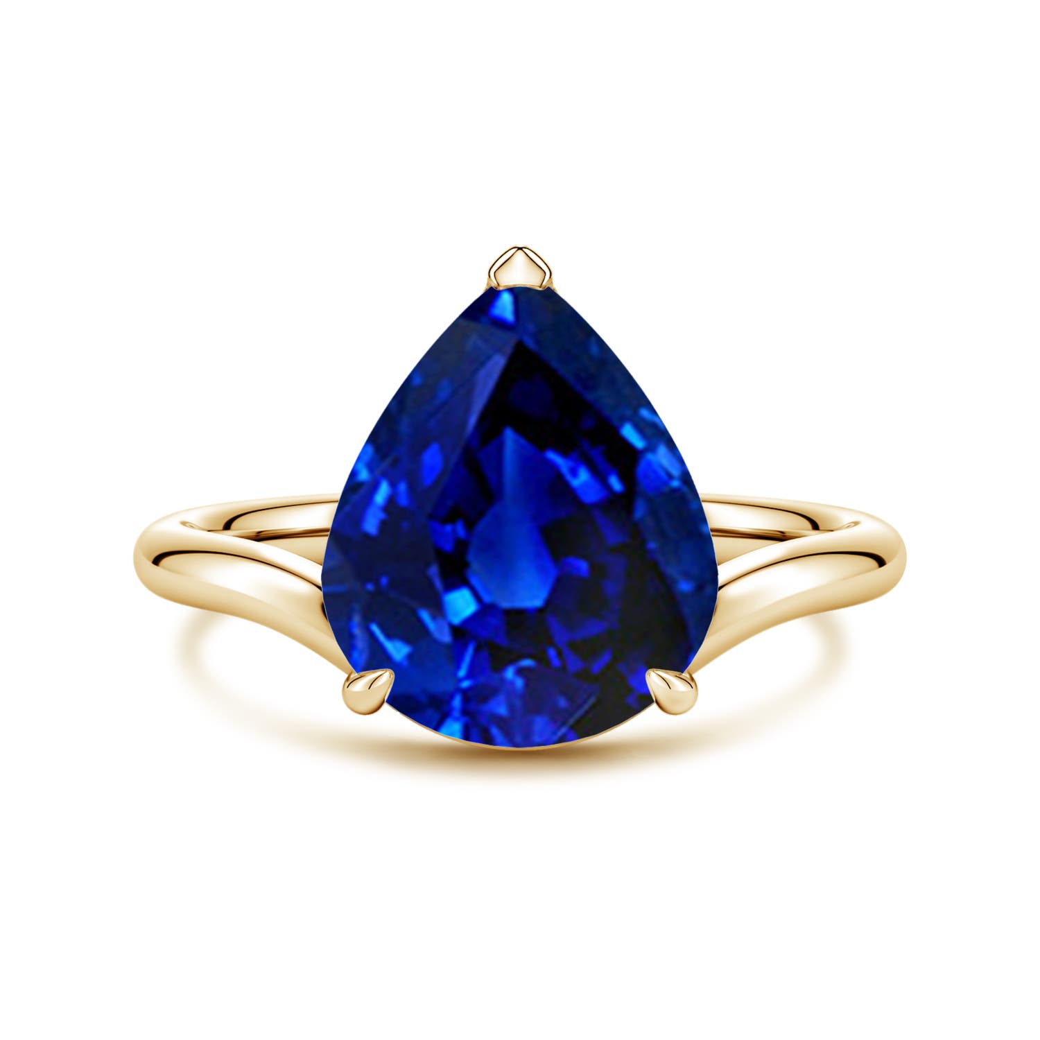 Angara 5.0 Carats Solitaire Pear Lab-Grown Blue Sapphire Curved Shank Engagement Ring in 14K Yellow Gold