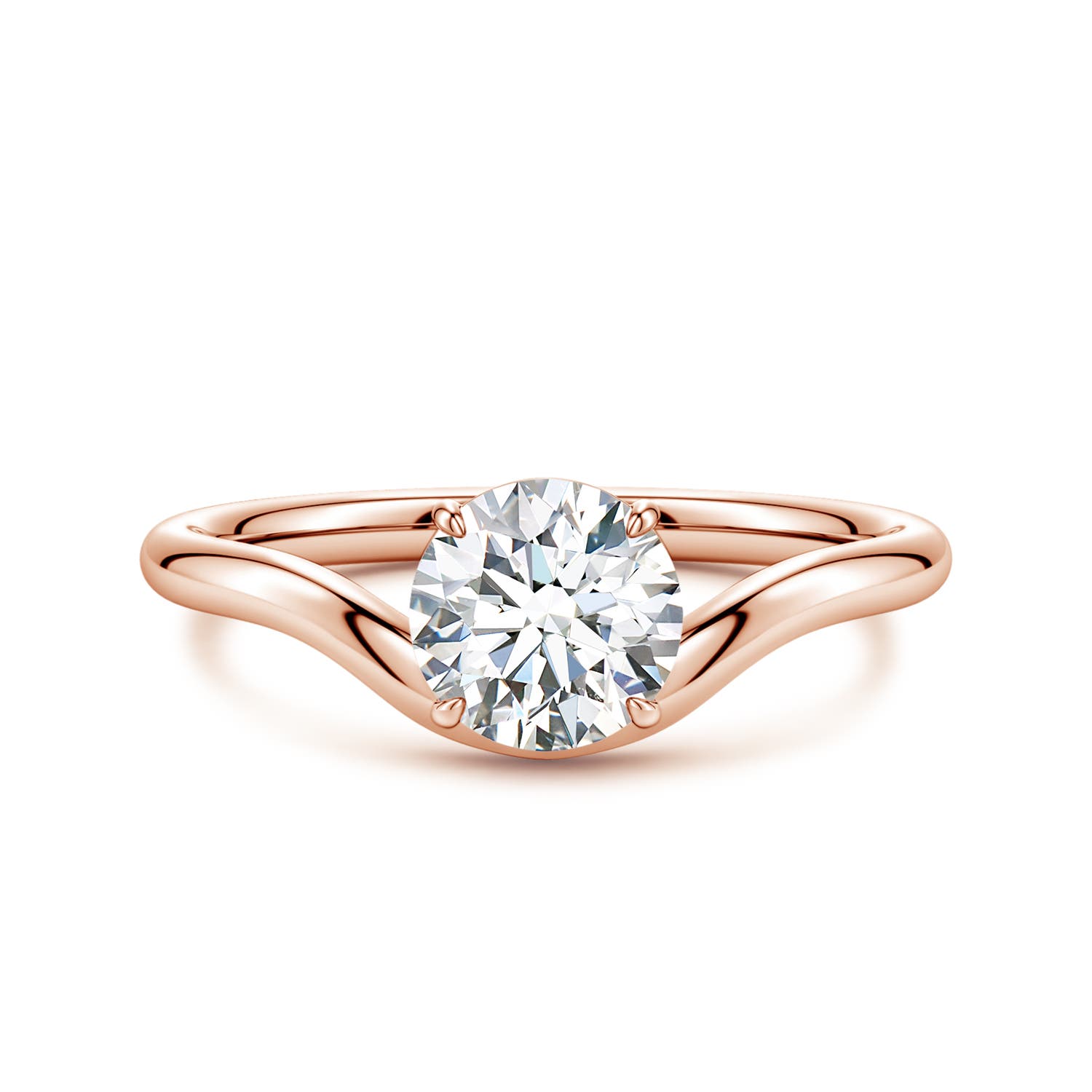 Angara 1.0 Carat Solitaire Round Lab-Grown Diamond Curved Shank Engagement Ring in 14K Rose Gold