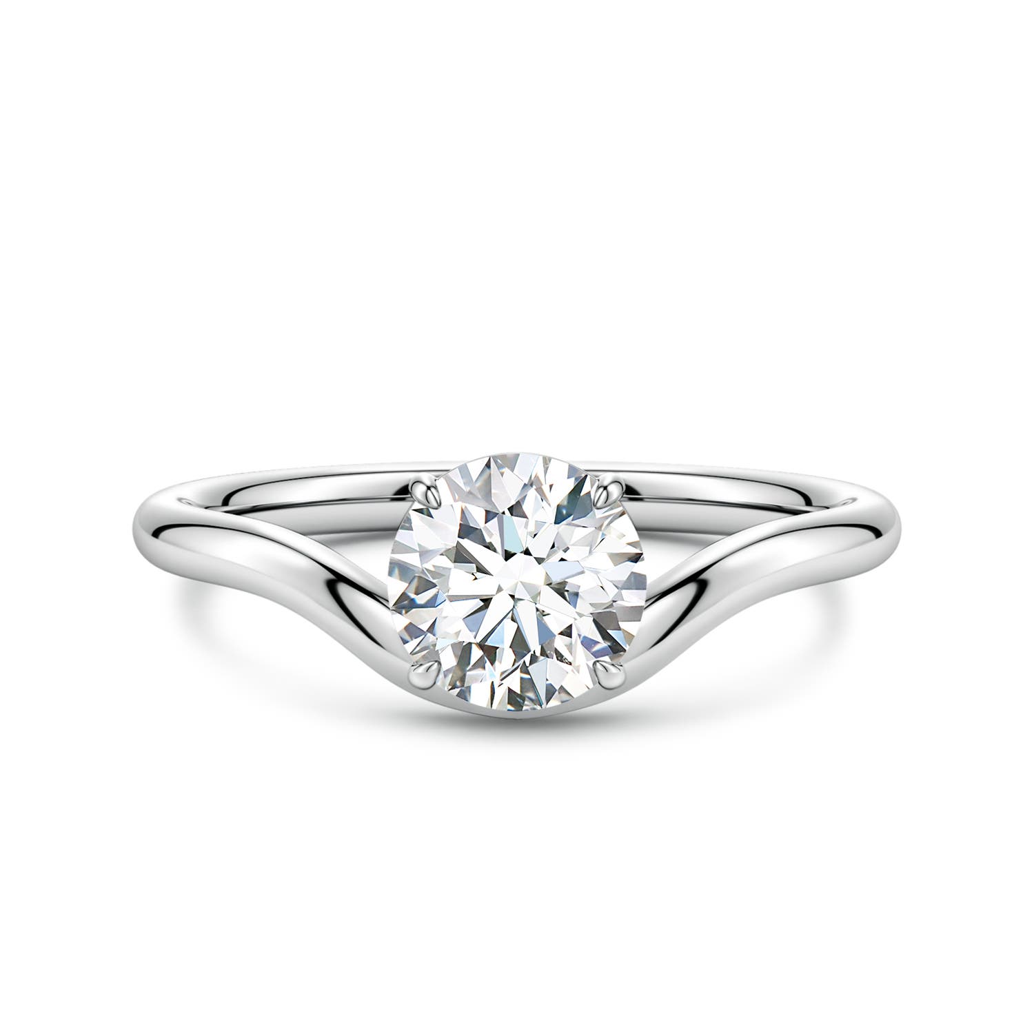 6.4mm FGVS Solitaire Round Lab-Grown Diamond Curved Shank Engagement Ring in White Gold