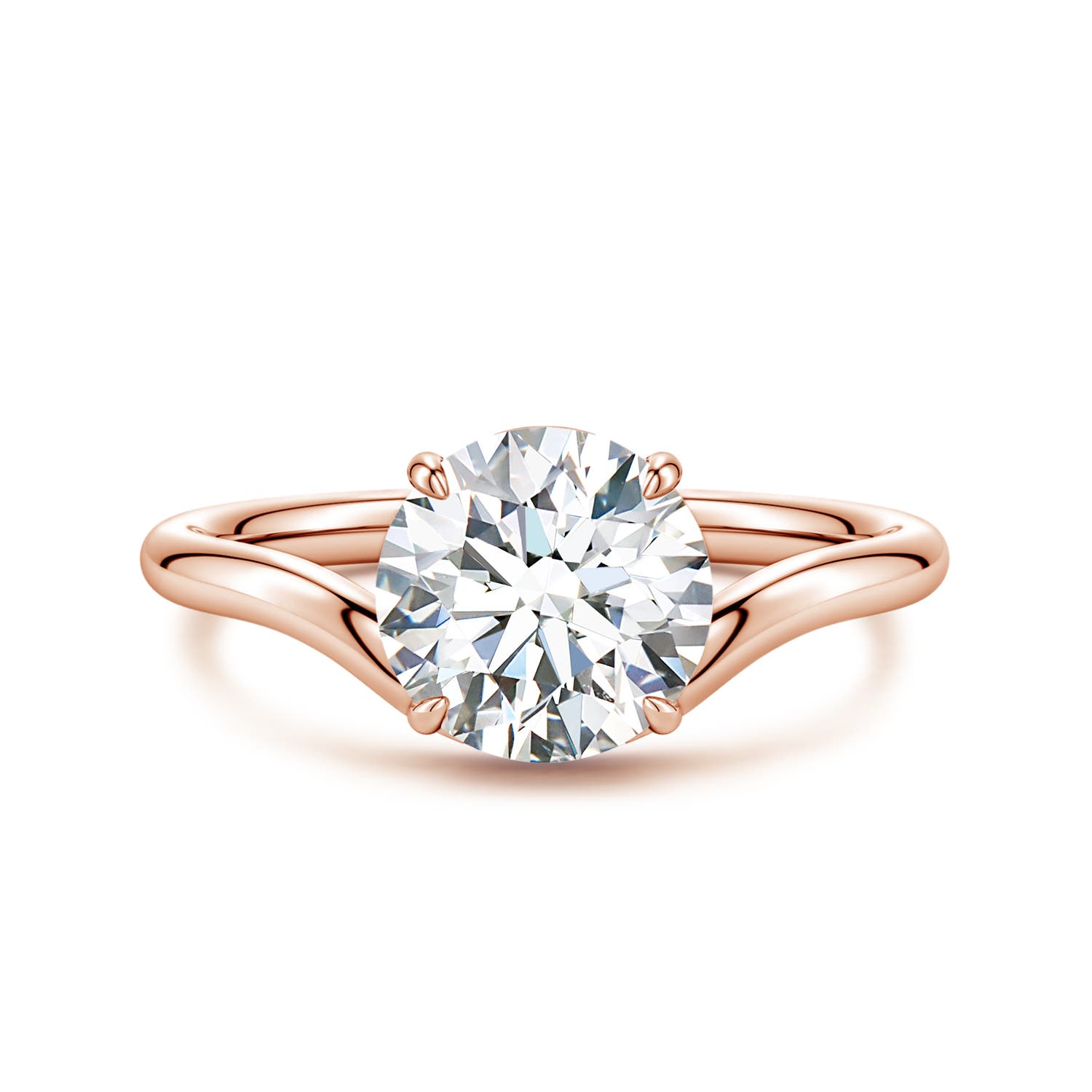 Angara 2.0 Carats Solitaire Round Lab-Grown Diamond Curved Shank Engagement Ring in 18K Rose Gold