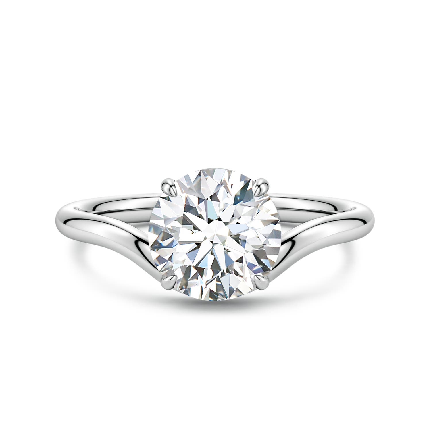 8mm FGVS Solitaire Round Lab-Grown Diamond Curved Shank Engagement Ring in 18K White Gold