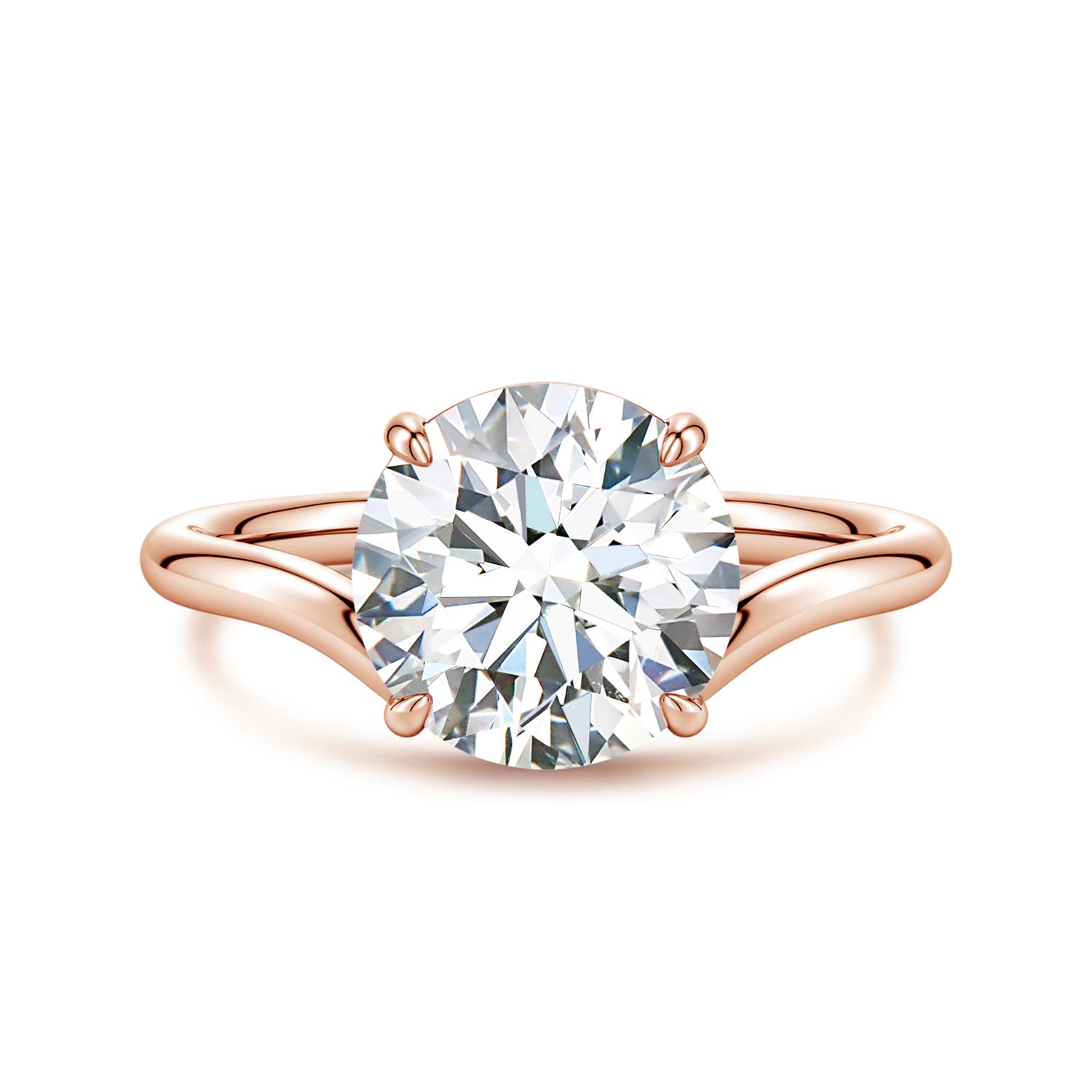 Angara 3.0 Carats Solitaire Round Lab-Grown Diamond Curved Shank Engagement Ring in 18K Rose Gold