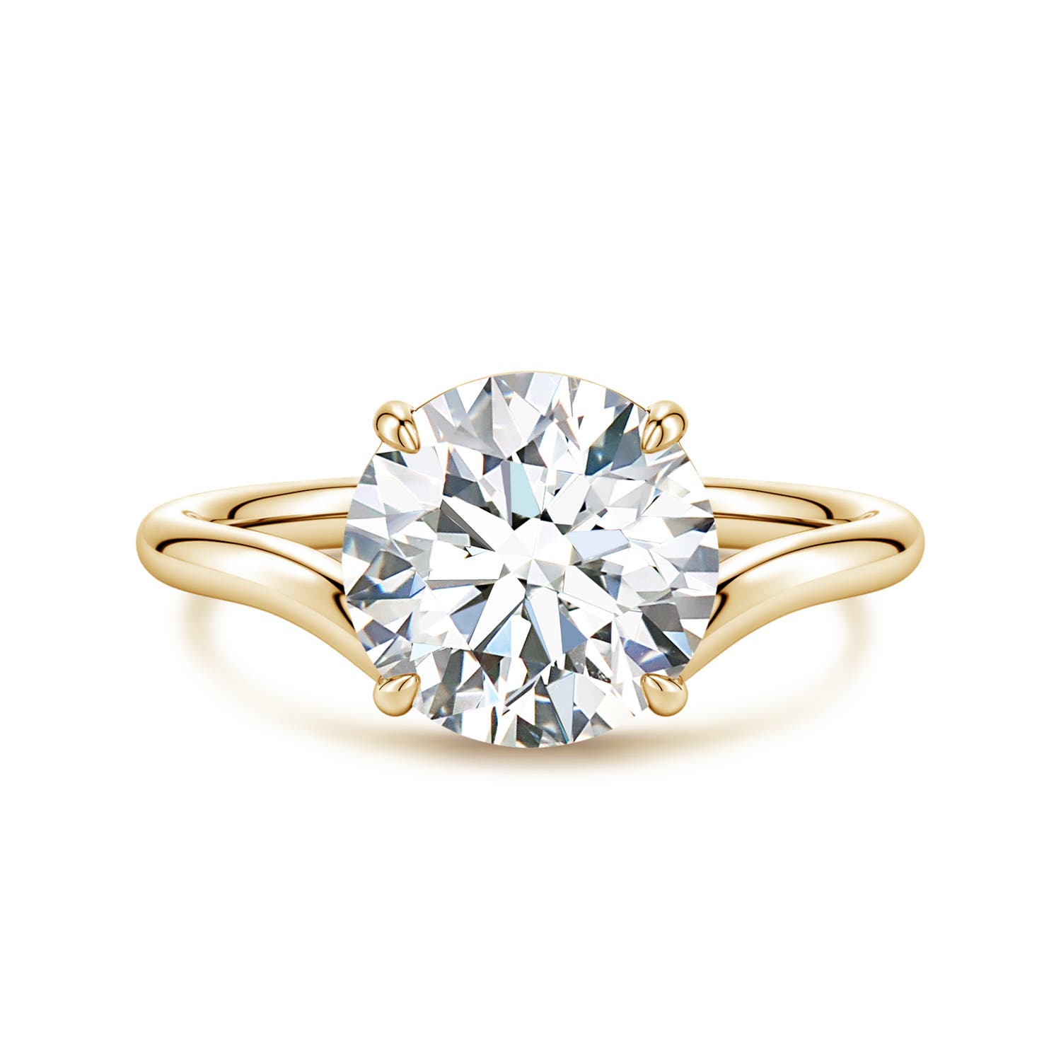9.2mm FGVS Solitaire Round Lab-Grown Diamond Curved Shank Engagement Ring in 18CT Yellow Gold