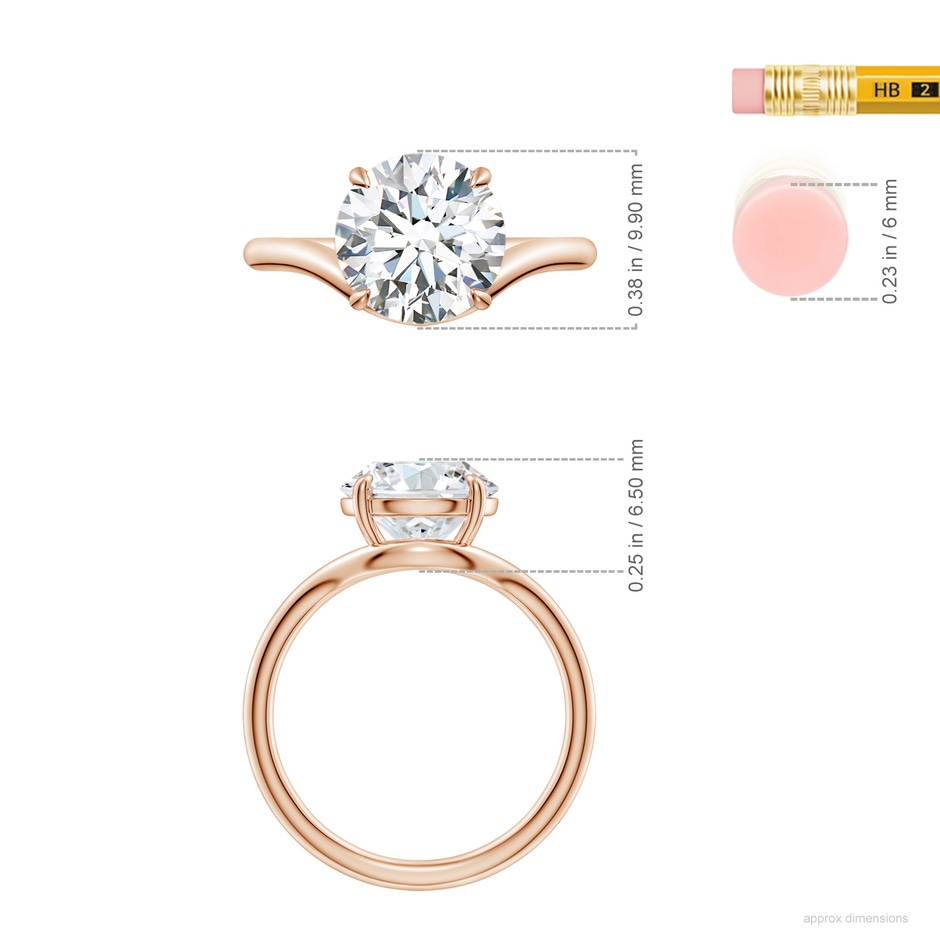 9.2mm FGVS Solitaire Round Lab-Grown Diamond Curved Shank Engagement Ring in Rose Gold ruler