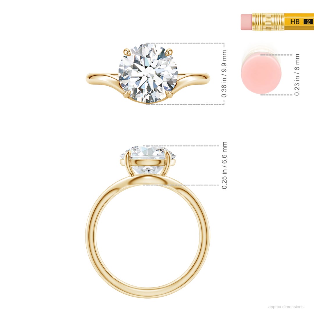9.2mm FGVS Solitaire Round Lab-Grown Diamond Curved Shank Engagement Ring in Yellow Gold - ruler