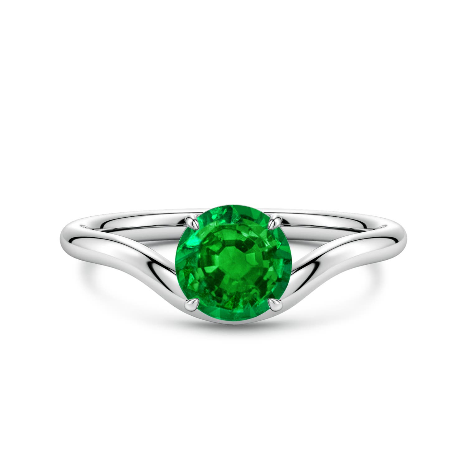 6.5mm Labgrown Solitaire Round Lab-Grown Emerald Curved Shank Engagement Ring in 18CT White Gold