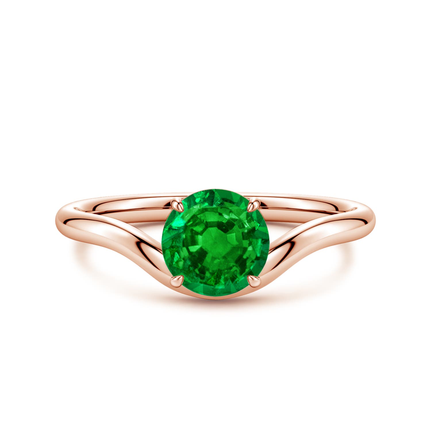 Angara 0.95 Carat Solitaire Round Lab-Grown Emerald Curved Shank Engagement Ring in 14K Rose Gold