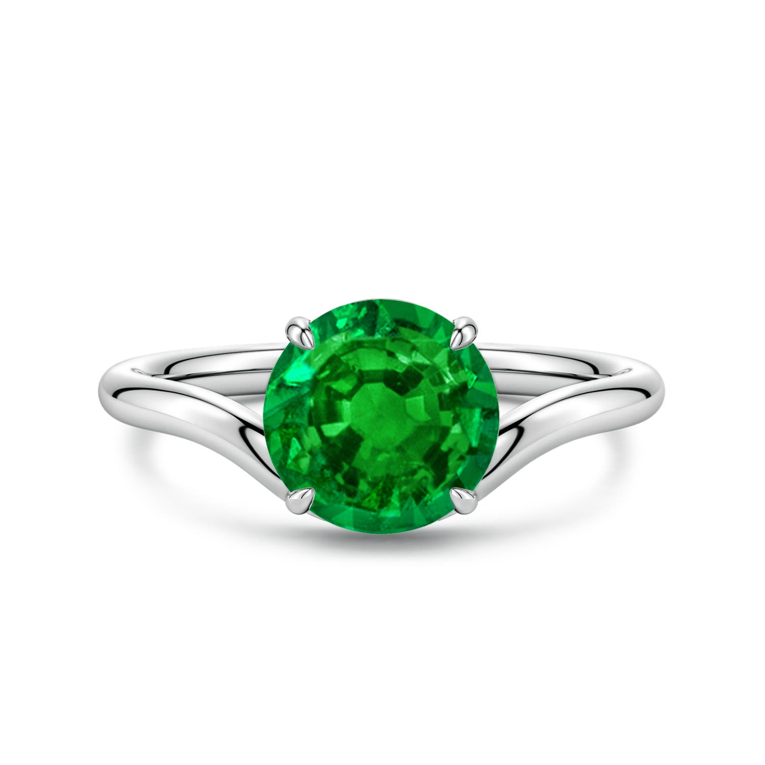 Angara 1.75 Carats Solitaire Round Lab-Grown Emerald Curved Shank Engagement Ring in 18K White Gold