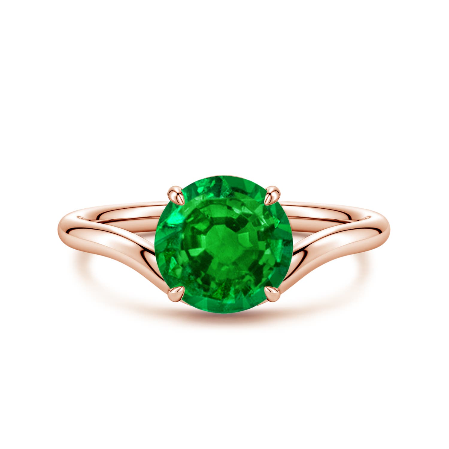 Angara 1.75 Carats Solitaire Round Lab-Grown Emerald Curved Shank Engagement Ring in 14K Rose Gold