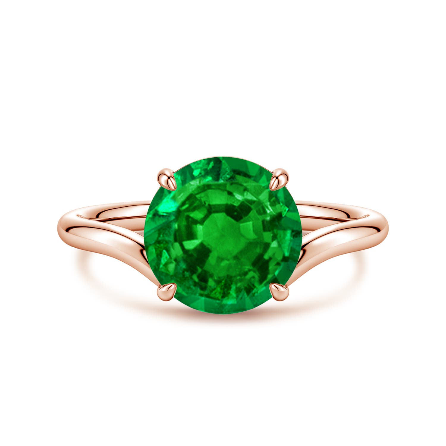 Angara 2.5 Carats Solitaire Round Lab-Grown Emerald Curved Shank Engagement Ring in 18K Rose Gold