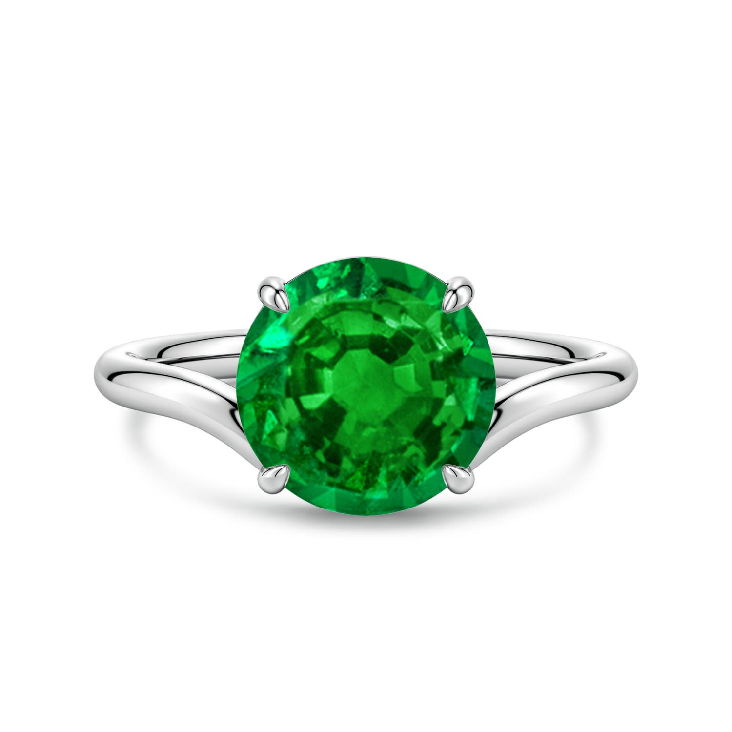 Angara 2.5 Carats Solitaire Round Lab-Grown Emerald Curved Shank Engagement Ring in 18K White Gold
