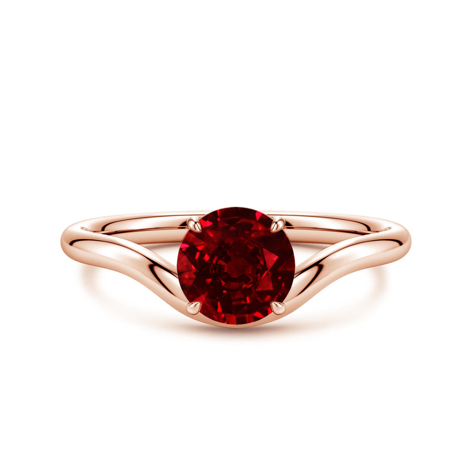 Angara 1.2 Carats Solitaire Round Lab-Grown Ruby Curved Shank Engagement Ring in 18K Rose Gold