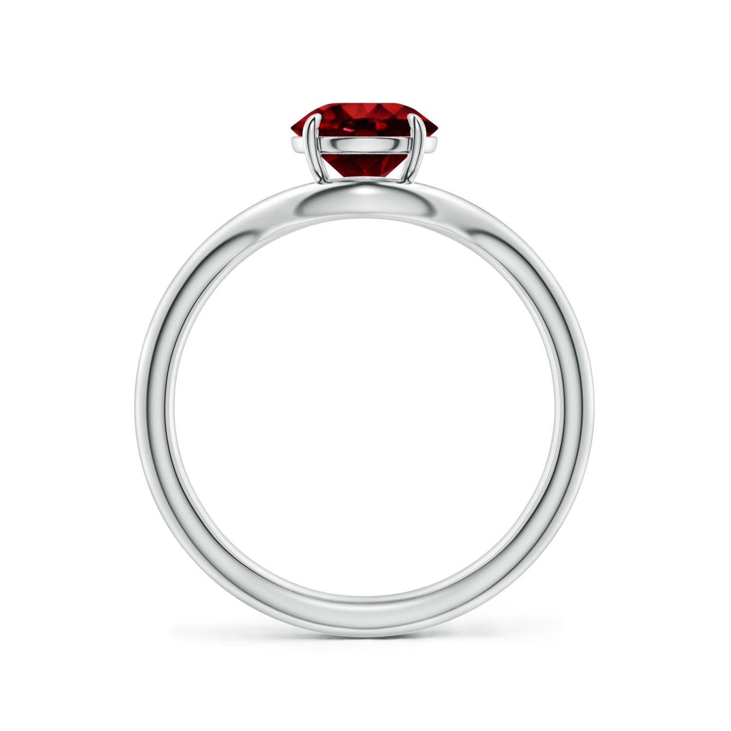 6.5mm Labgrown Solitaire Round Lab-Grown Ruby Curved Shank Engagement Ring in 18K White Gold