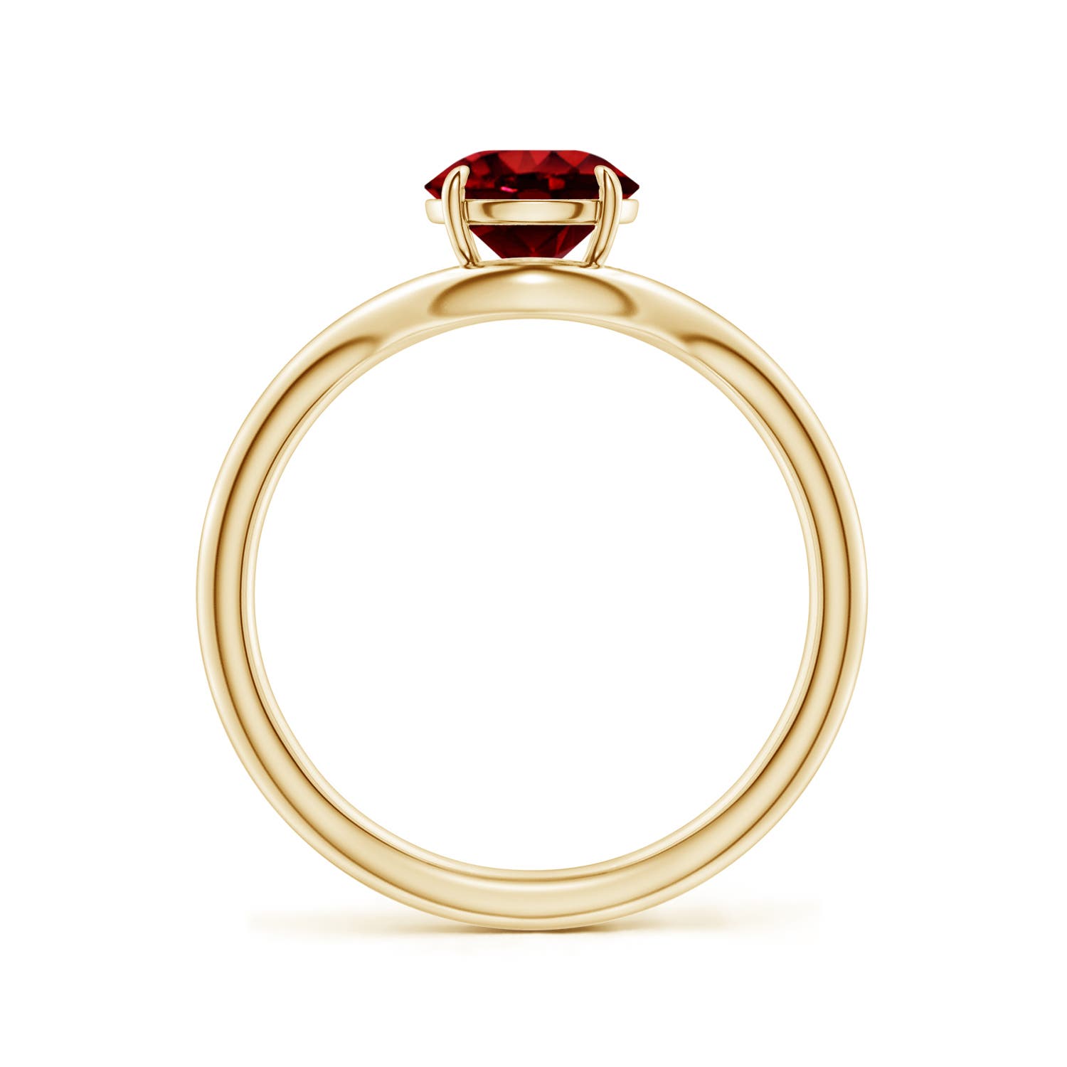 6.5mm Labgrown Solitaire Round Lab-Grown Ruby Curved Shank Engagement Ring in 18K Yellow Gold