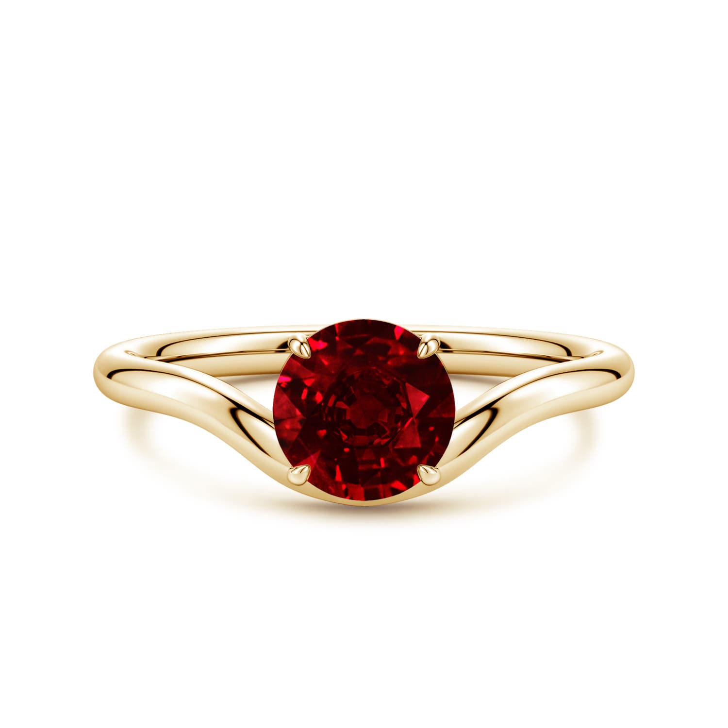 Angara 1.2 Carats Solitaire Round Lab-Grown Ruby Curved Shank Engagement Ring in 14K Yellow Gold