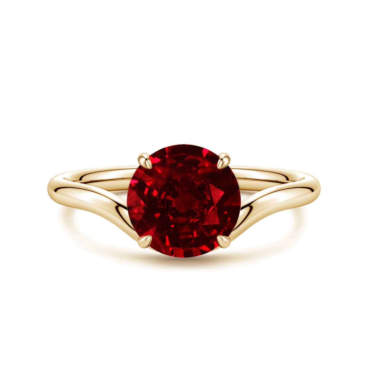 Angara 2.1 Carats Solitaire Round Lab-Grown Ruby Curved Shank Engagement Ring in 18K Yellow Gold