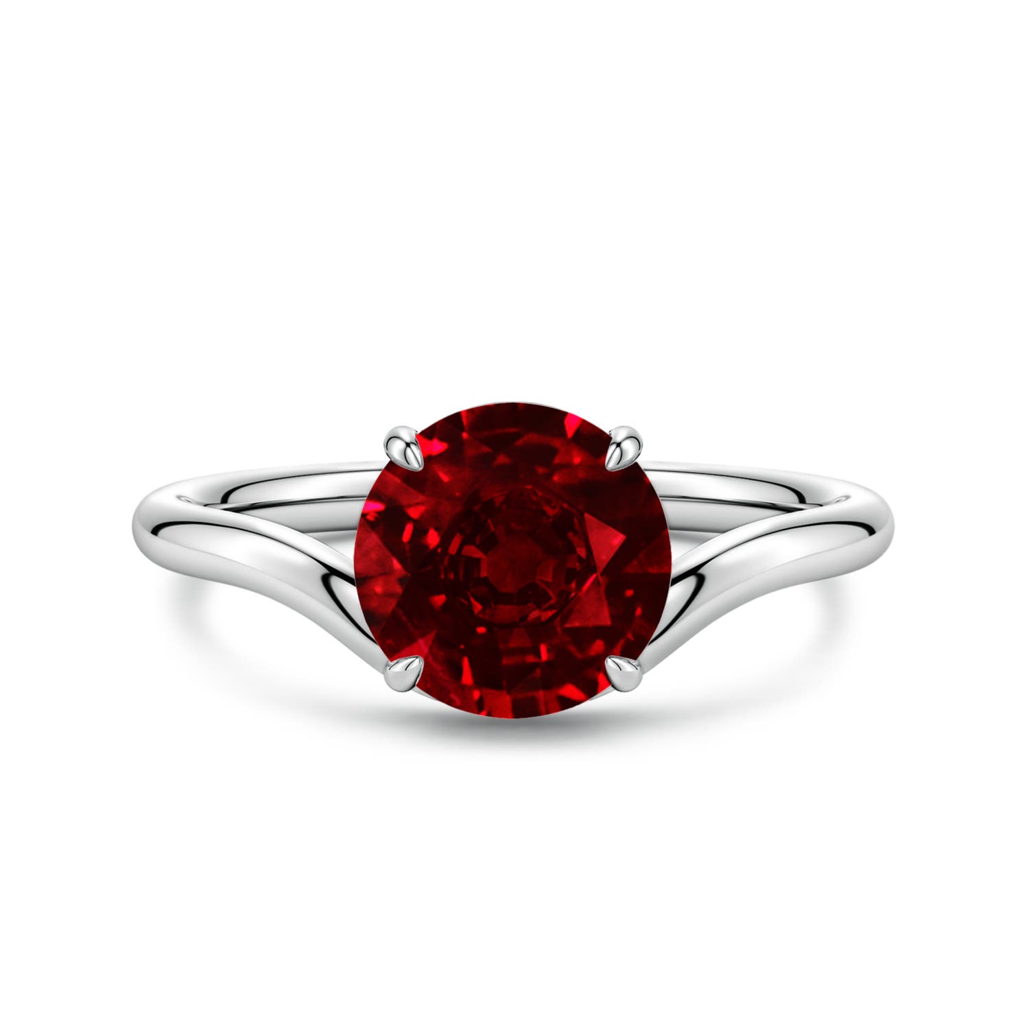 Angara 2.1 Carats Solitaire Round Lab-Grown Ruby Curved Shank Engagement Ring in Platinum