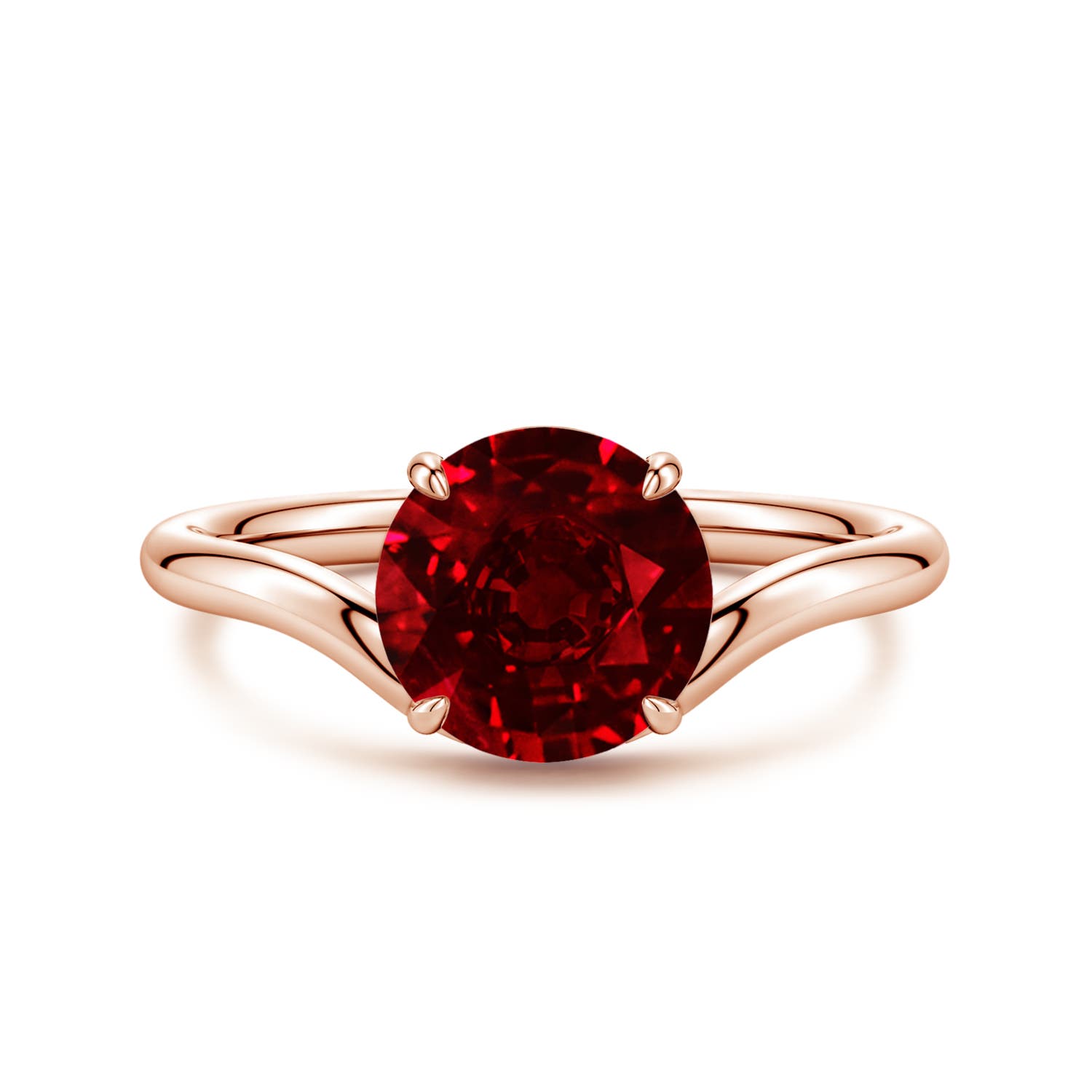 Angara 2.1 Carats Solitaire Round Lab-Grown Ruby Curved Shank Engagement Ring in 14K Rose Gold