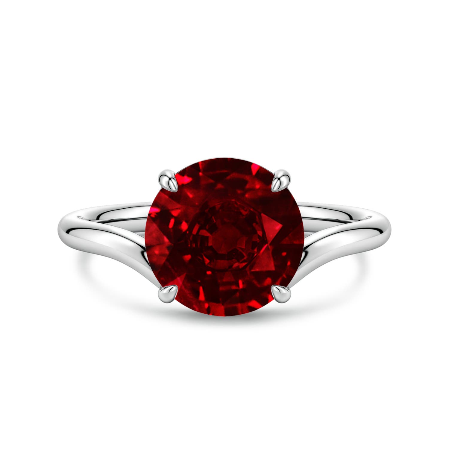 Angara 3.57 Carats Solitaire Round Lab-Grown Ruby Curved Shank Engagement Ring in 18K White Gold