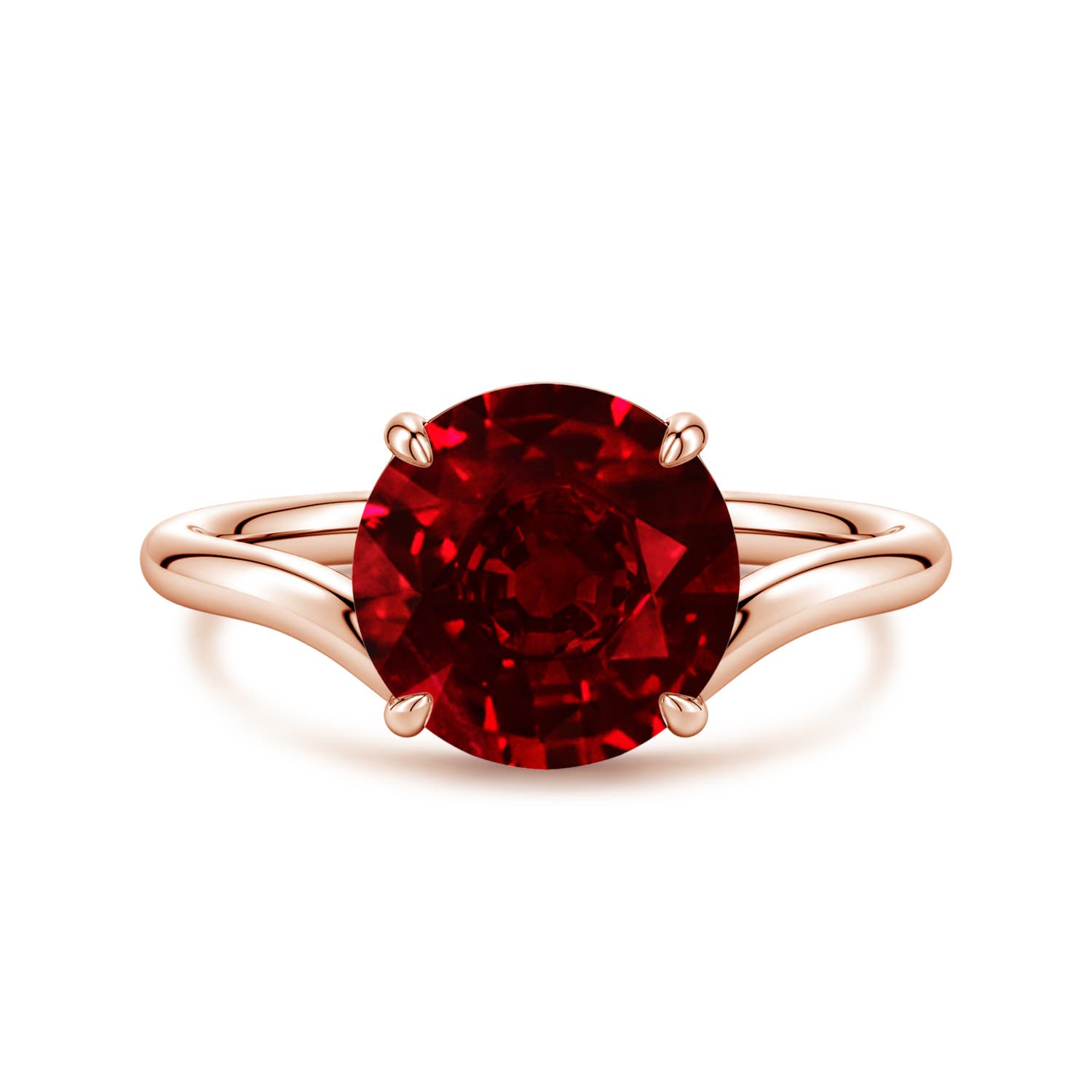 Angara 3.57 Carats Solitaire Round Lab-Grown Ruby Curved Shank Engagement Ring in 14K Rose Gold